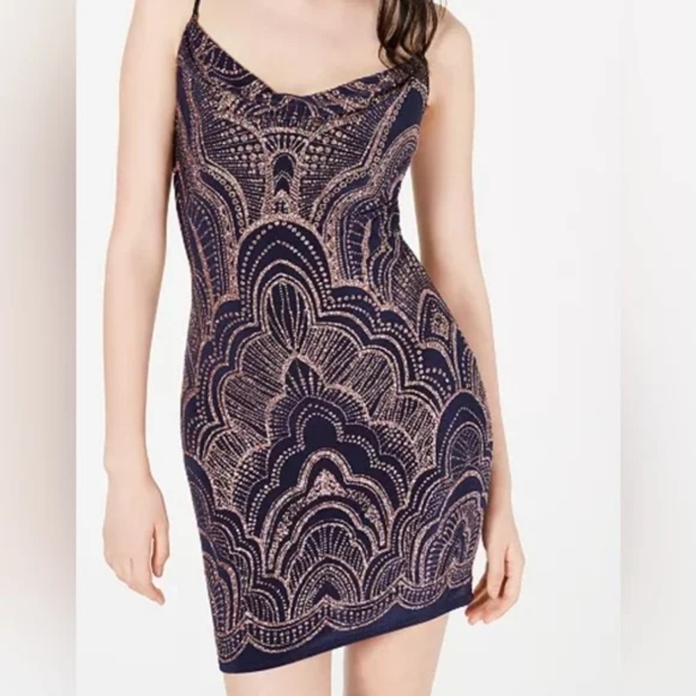 Jump Navy and Pink Glitter Pattern Mini Dress